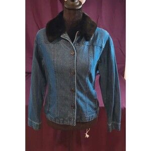 Vintage Petite Sophisticate Denim Jacket with Faux Fur Collar – Size 0